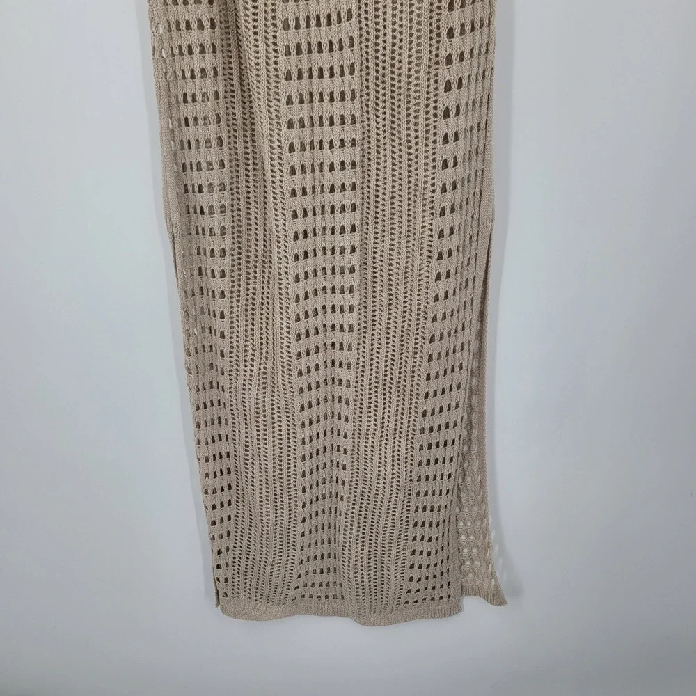 Cha‎ Cha Vente Beach Resort Tan Crochet Maxi Dress Swim Cover-Up Sz M Side Slits